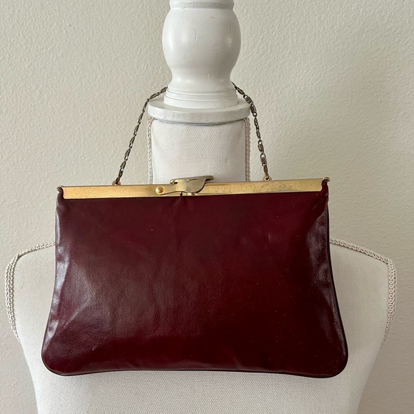 1960s Genuine Leather Maroon purse - Picture 3 of 10